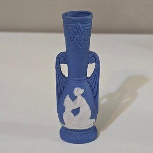 Vintage Miniature Wedgewood Style Jasperware Blue & White Vase Japan